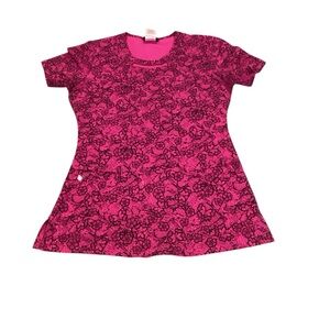 CAREISMA Women's XS Hot Pink/Floral Lace Design Scrub Top w/ cut out at chest